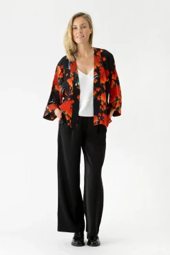 One Hundred Stars Acer Black Crepe Kimono|Women Short Kimonos