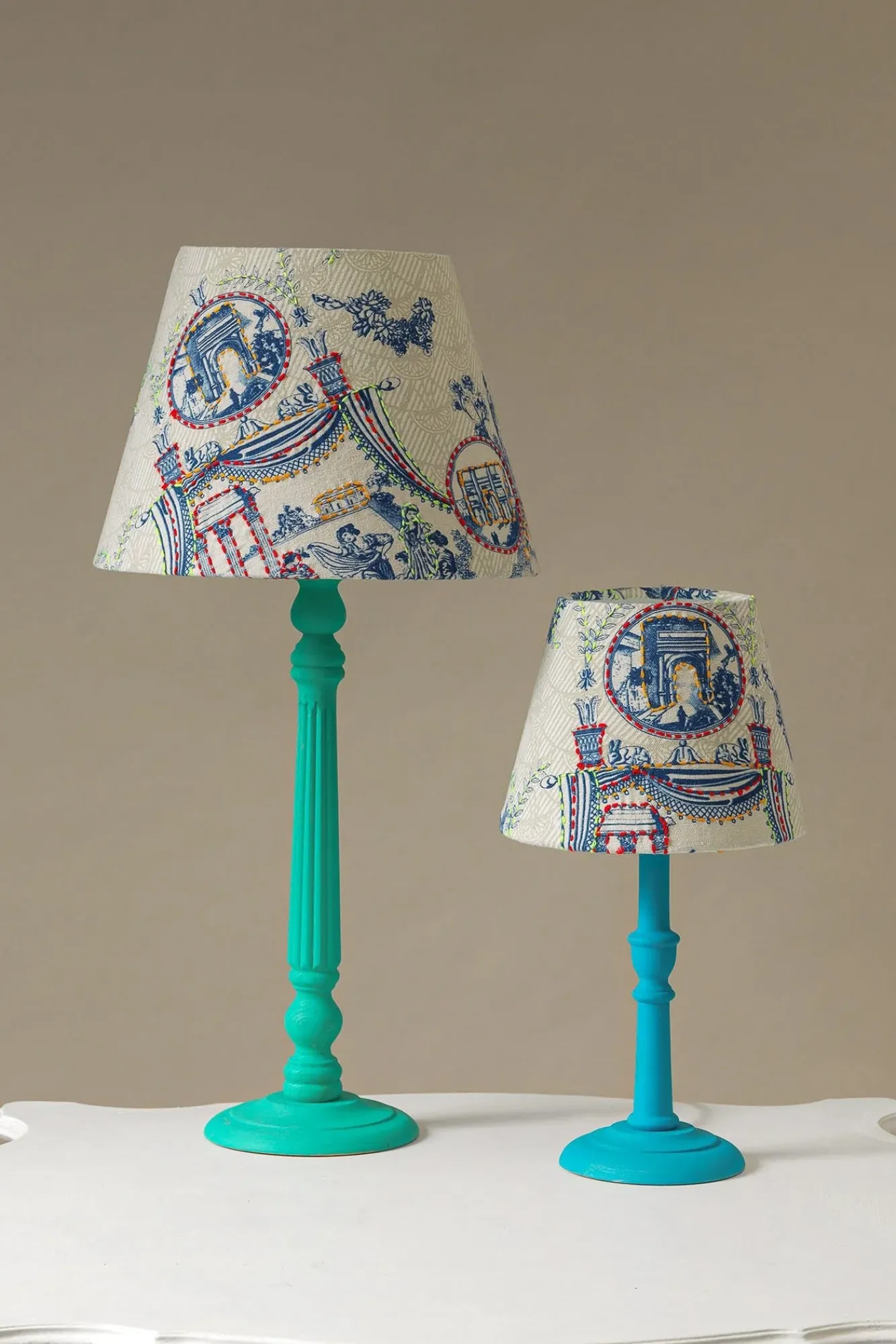 One Hundred Stars Ancient Columns Blue 12" Tapered Lampshade| Lighting