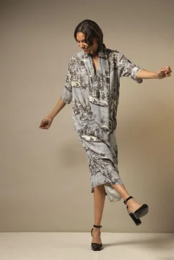 One Hundred Stars Ancient Columns Charcoal Rachel Dress|Women Dresses