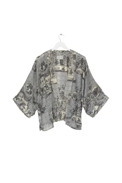 One Hundred Stars Ancient Columns Charcoal Kimono|Women Short Kimonos