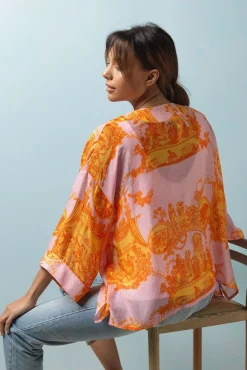 One Hundred Stars Ancient Columns Orange Kimono|Women Short Kimonos
