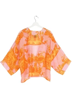 One Hundred Stars Ancient Columns Orange Kimono|Women Short Kimonos