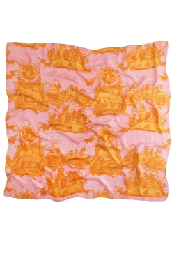 One Hundred Stars Ancient Columns Orange Silk Scarf| Scarves