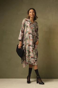 One Hundred Stars Chinoiserie Pink Asymmetric Dress|Women Dresses