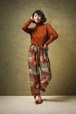 One Hundred Stars Country Toile Berry Crepe Pants|Women Palazzo Pants