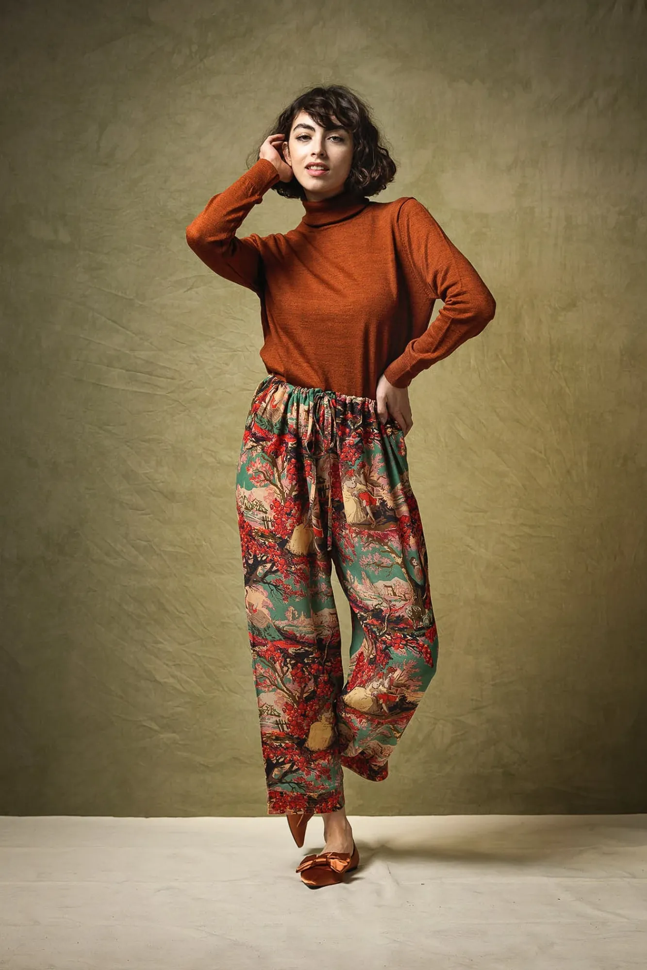 One Hundred Stars Country Toile Berry Crepe Pants|Women Palazzo Pants