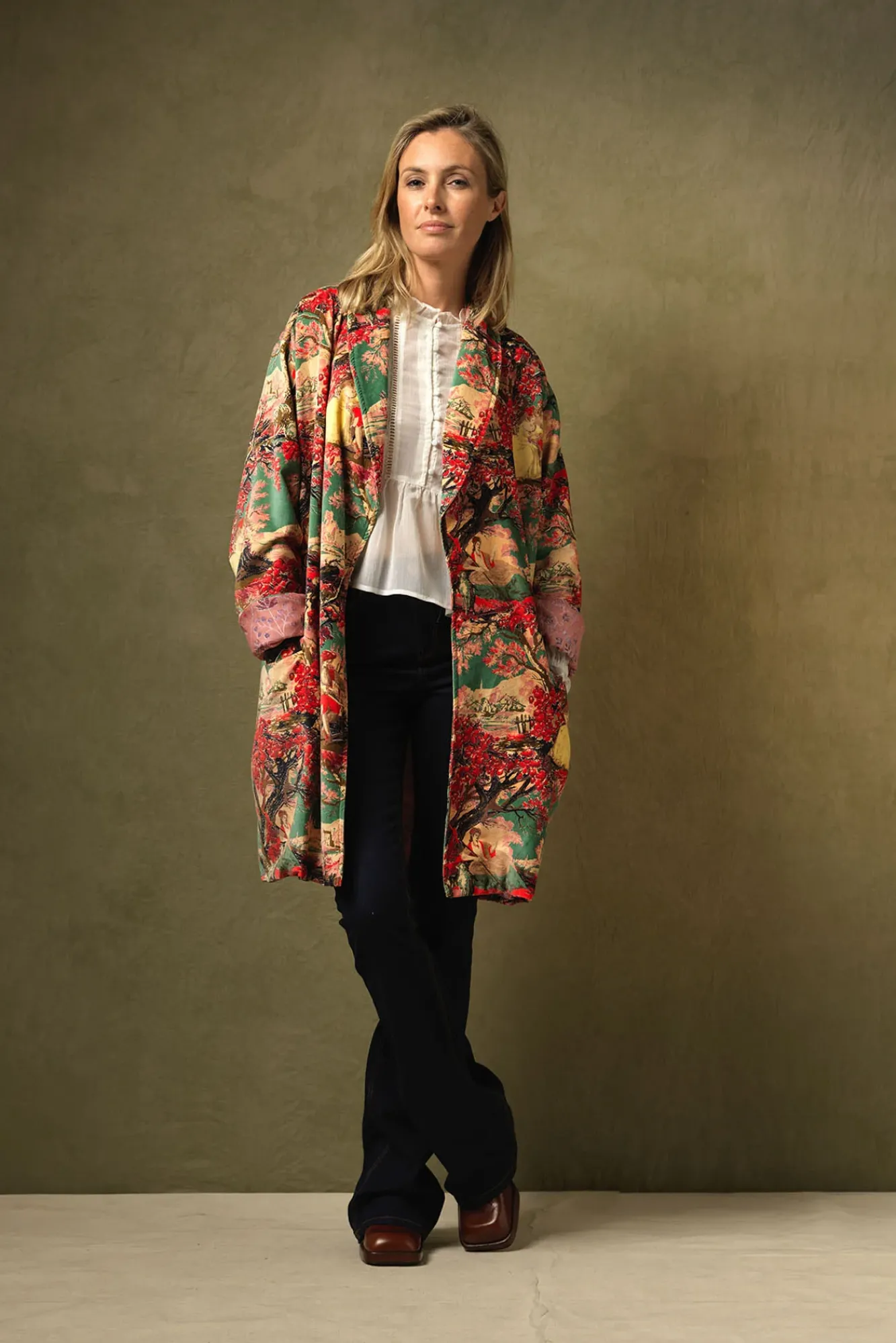 One Hundred Stars Country Toile Berry Velvet Boyfriend Jacket|Women Velvet Coats