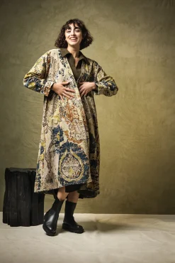 One Hundred Stars Dhurrie Taupe Velvet Duster Coat|Women Velvet Coats