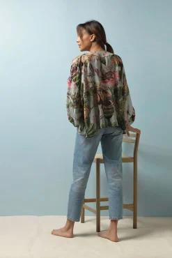 One Hundred Stars Eccentric Blooms Putty Kimono|Women Short Kimonos