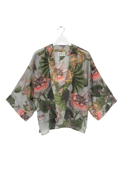 One Hundred Stars Eccentric Blooms Putty Kimono|Women Short Kimonos