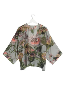 One Hundred Stars Eccentric Blooms Putty Kimono|Women Short Kimonos
