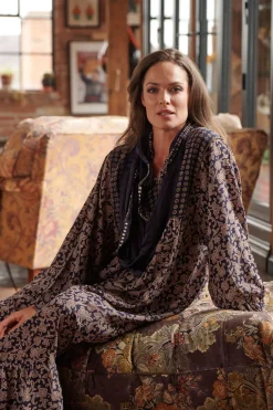 One Hundred Stars Floral Paisley Blue Boho Dress|Women Dresses