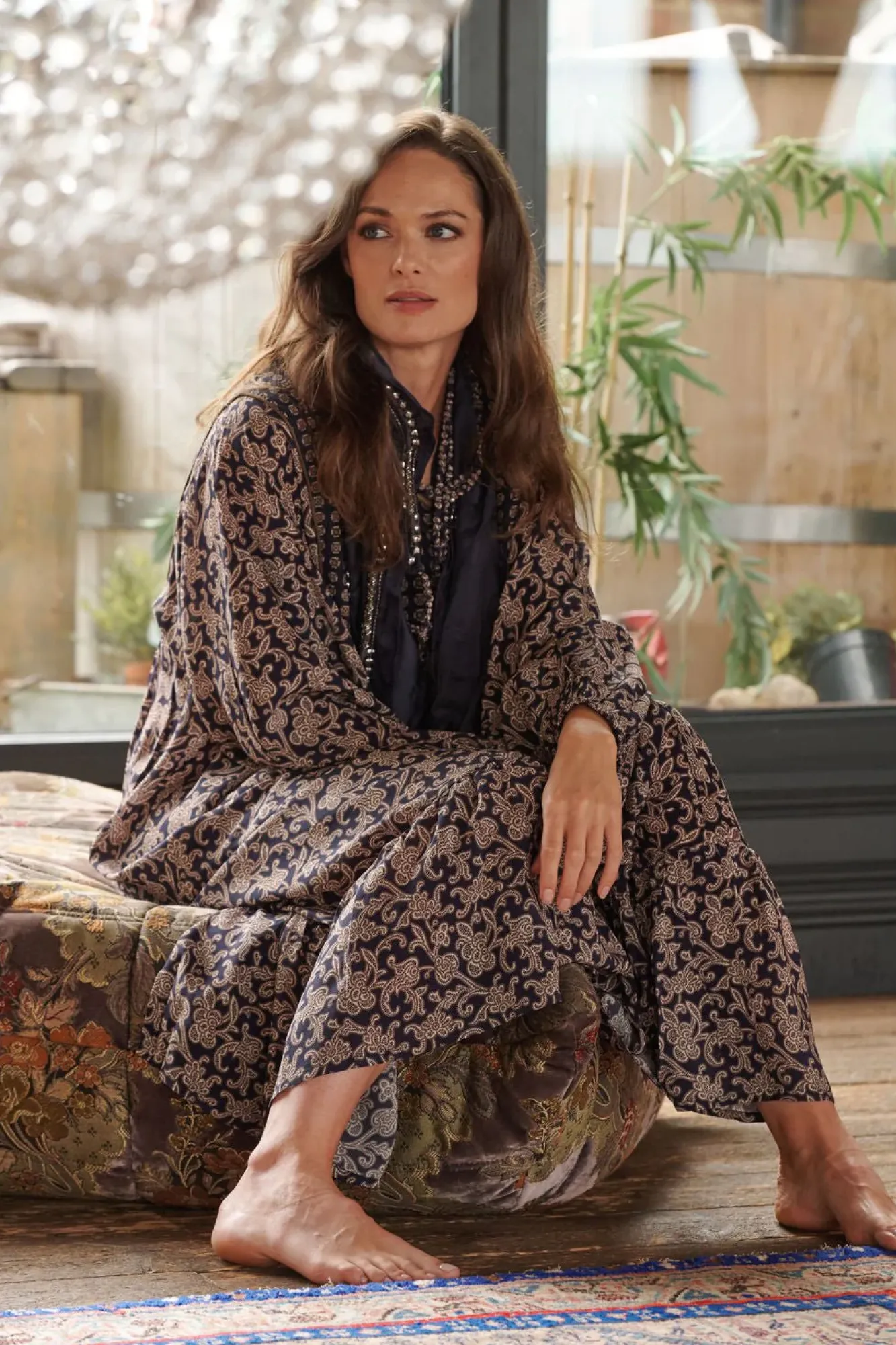 One Hundred Stars Floral Paisley Blue Boho Dress|Women Dresses