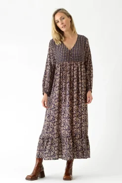 One Hundred Stars Floral Paisley Blue Boho Dress|Women Dresses