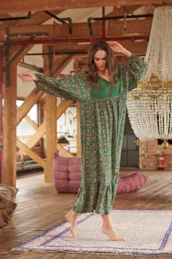 One Hundred Stars Floral Paisley Green Boho Dress|Women Dresses