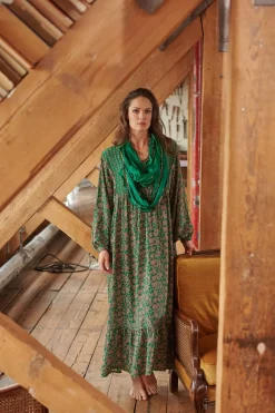 One Hundred Stars Floral Paisley Green Boho Dress|Women Dresses