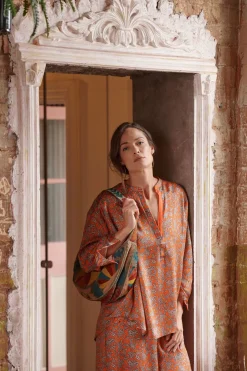 One Hundred Stars Floral Paisley Orange Darcy Shirt|Women Tops