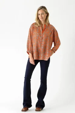 One Hundred Stars Floral Paisley Orange Darcy Shirt|Women Tops