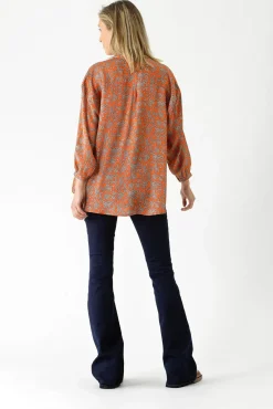 One Hundred Stars Floral Paisley Orange Darcy Shirt|Women Tops