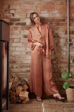 One Hundred Stars Floral Paisley Orange Palazzo Pant|Women Palazzo Pants