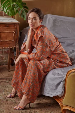 One Hundred Stars Floral Paisley Orange Palazzo Pant|Women Palazzo Pants
