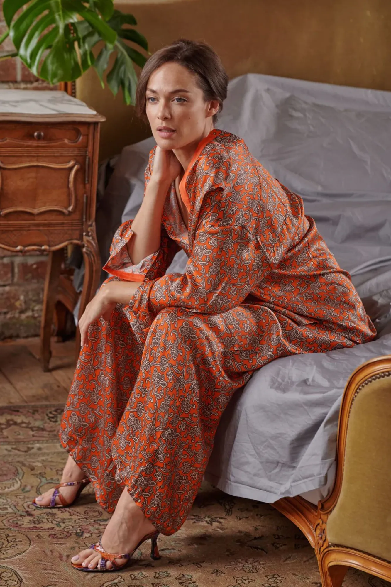 One Hundred Stars Floral Paisley Orange Palazzo Pant|Women Palazzo Pants