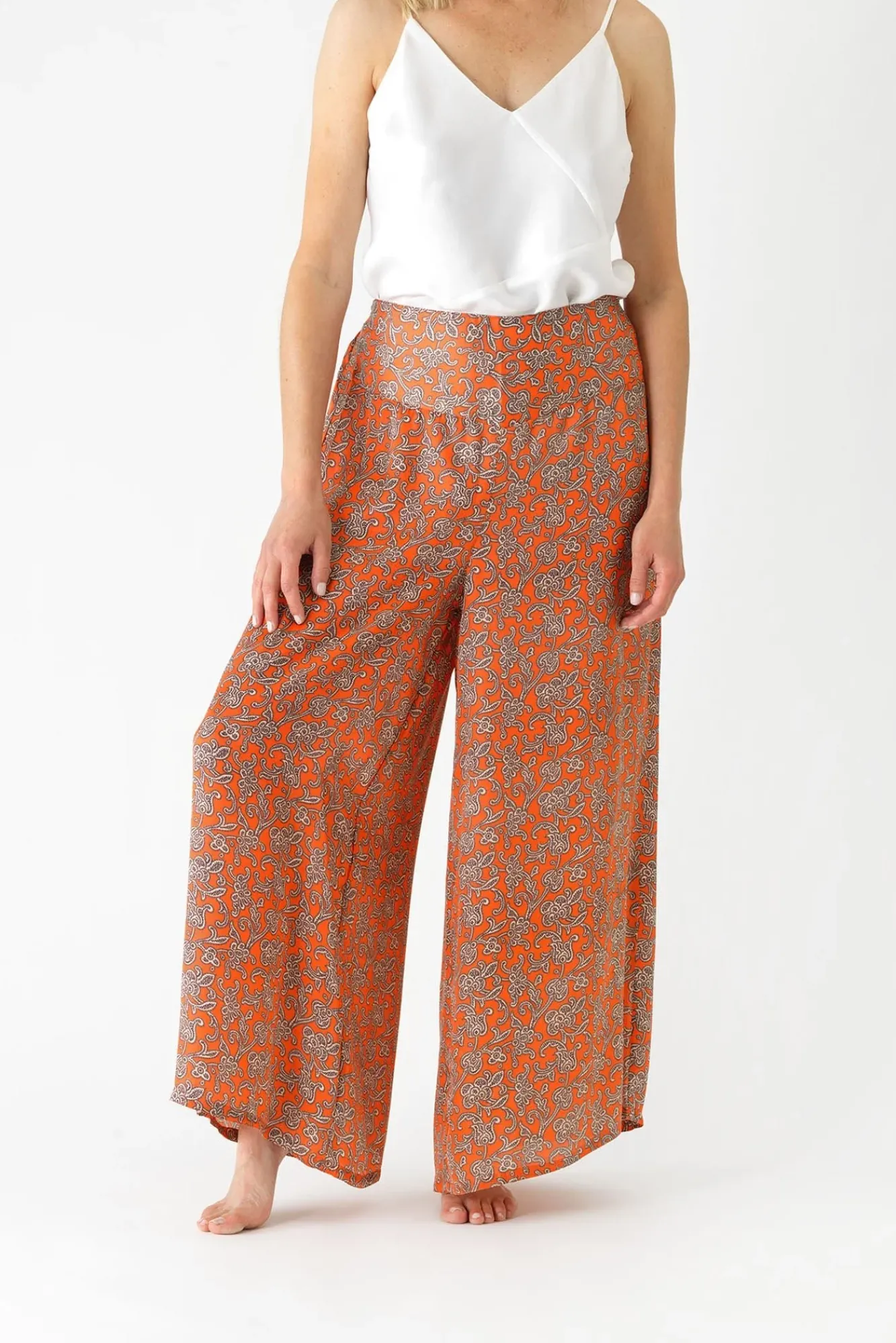 One Hundred Stars Floral Paisley Orange Palazzo Pant|Women Palazzo Pants