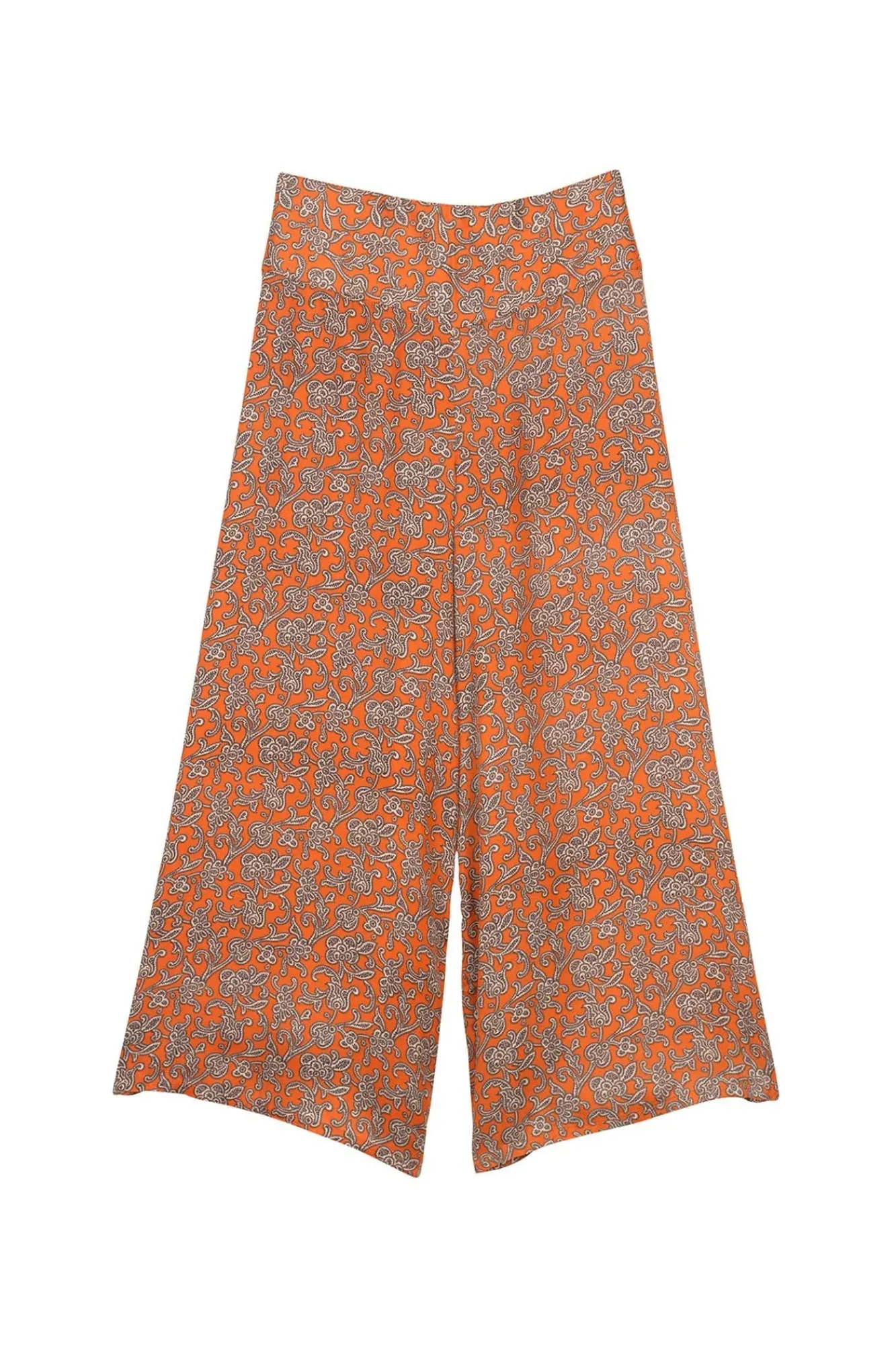 One Hundred Stars Floral Paisley Orange Palazzo Pant|Women Palazzo Pants