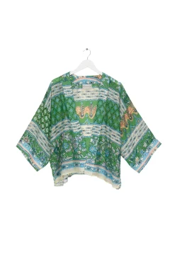 One Hundred Stars Folk Flowers Green Kimono|Women Short Kimonos