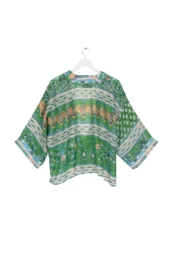 One Hundred Stars Folk Flowers Green Kimono|Women Short Kimonos