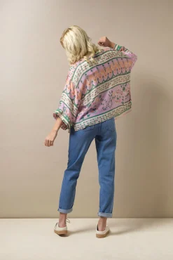 One Hundred Stars Folk Flowers Pink Kimono|Women Short Kimonos