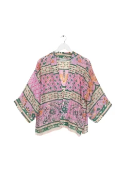 One Hundred Stars Folk Flowers Pink Kimono|Women Short Kimonos