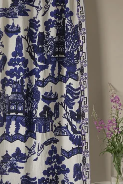 One Hundred Stars Giant Willow Blue Linen Panel| Curtains