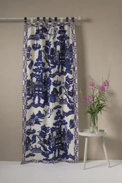 One Hundred Stars Giant Willow Blue Linen Panel| Curtains