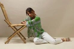 One Hundred Stars Handkerchief Green Kimono|Women Short Kimonos