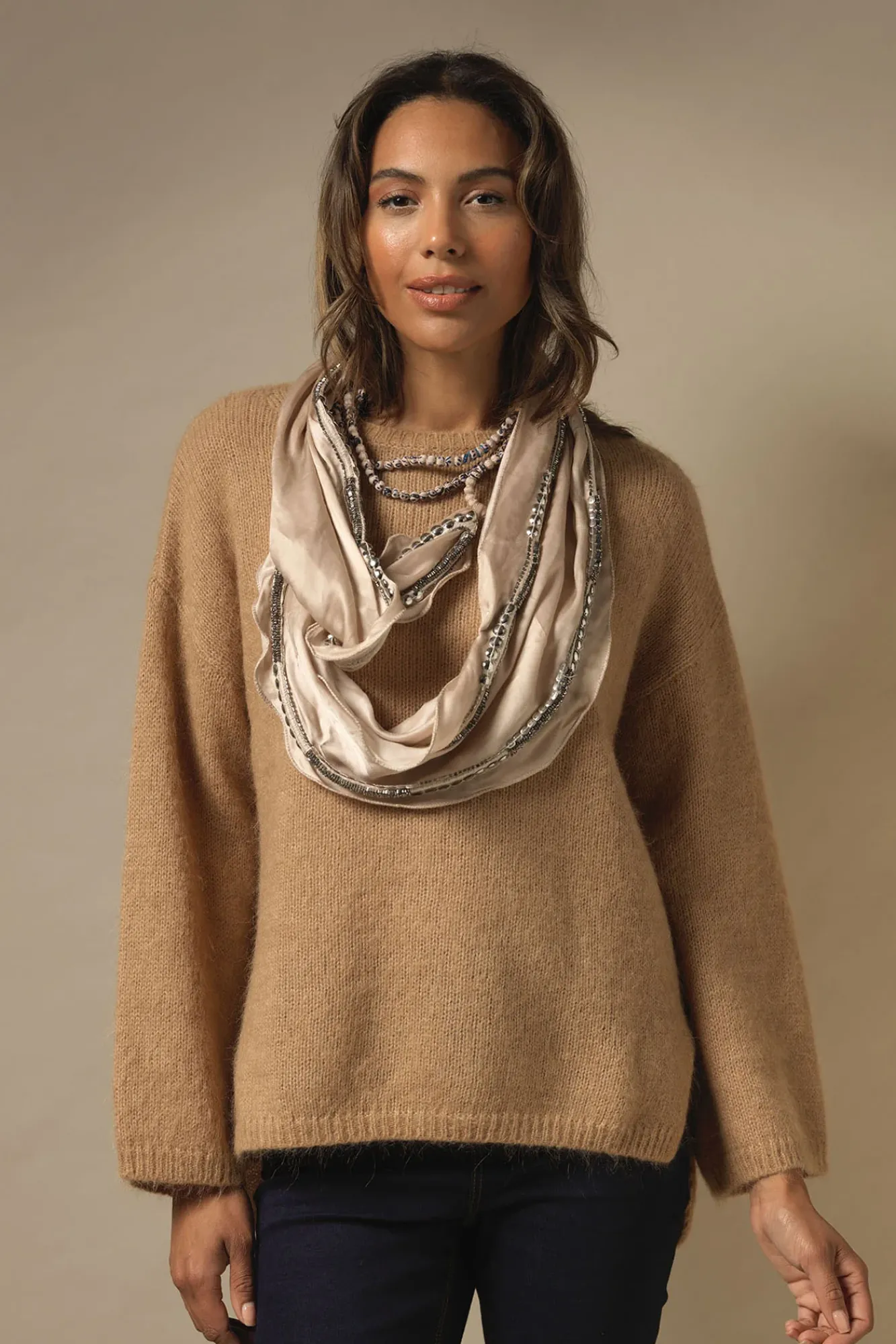 One Hundred Stars Indian Heritage Beige Necklace Scarf| Necklaces