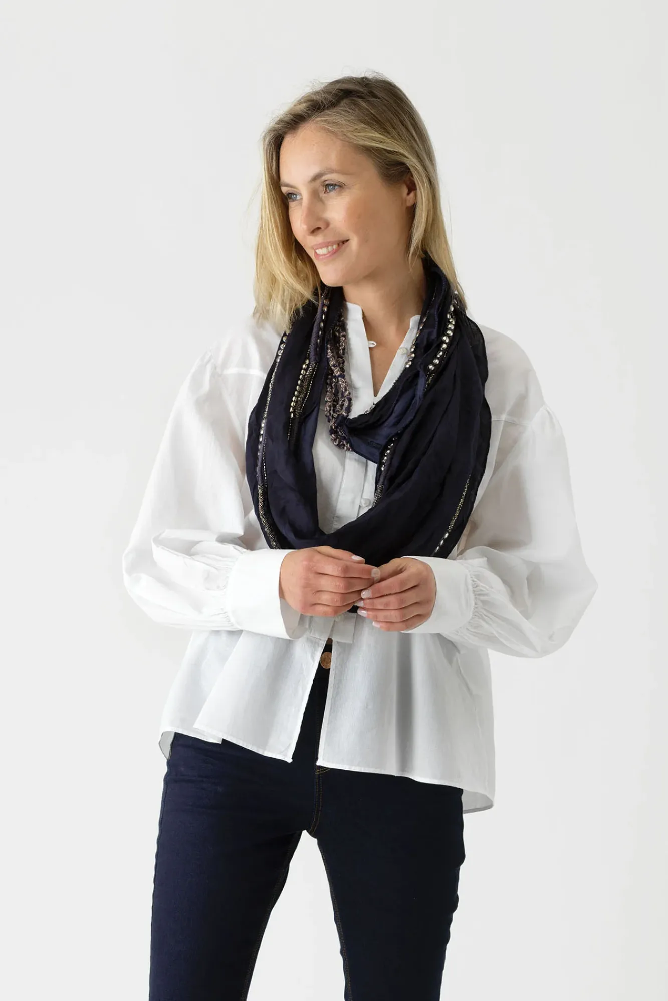 One Hundred Stars Indian Heritage Blue Necklace Scarf| Scarves