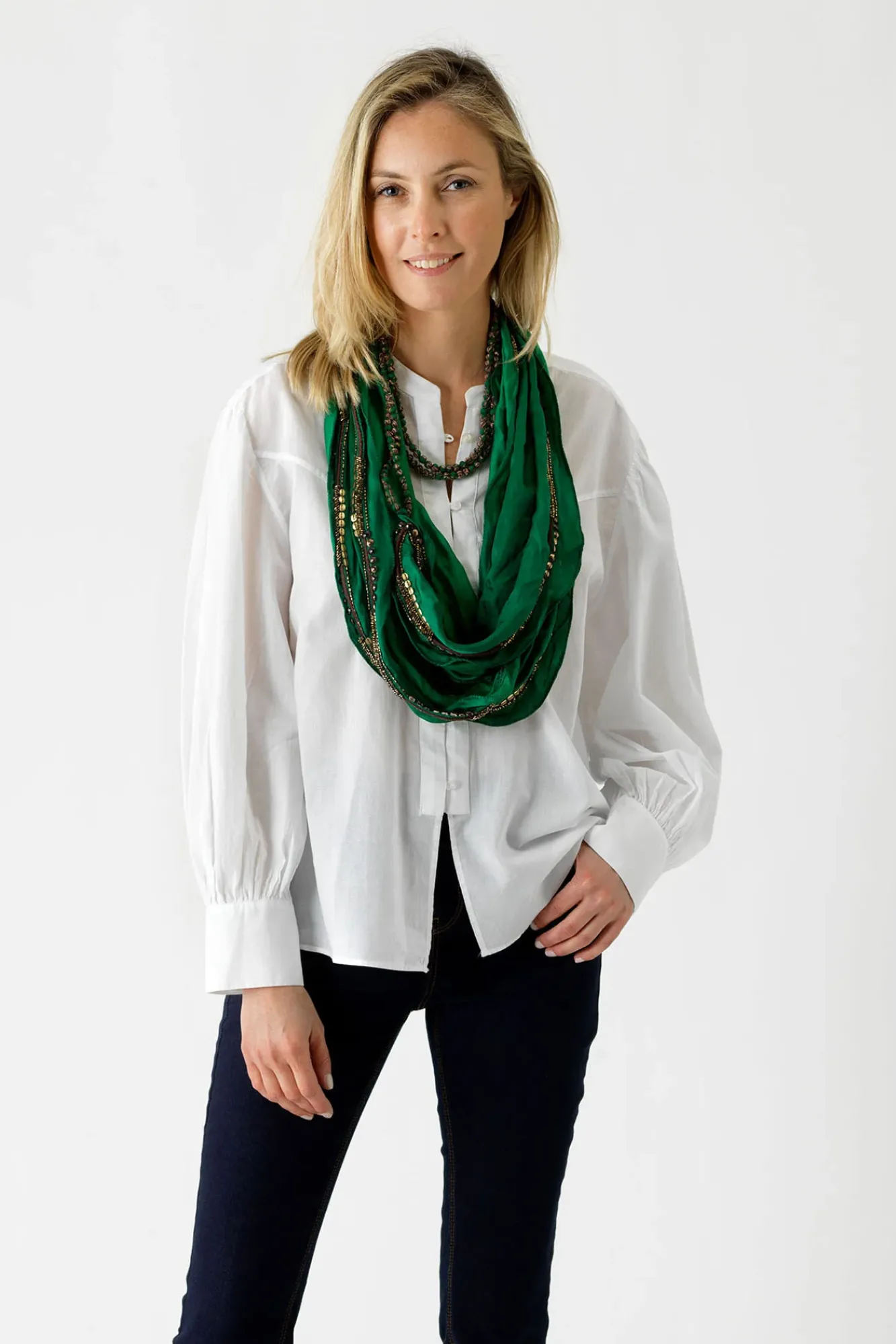 One Hundred Stars Indian Heritage Green Necklace Scarf| Scarves