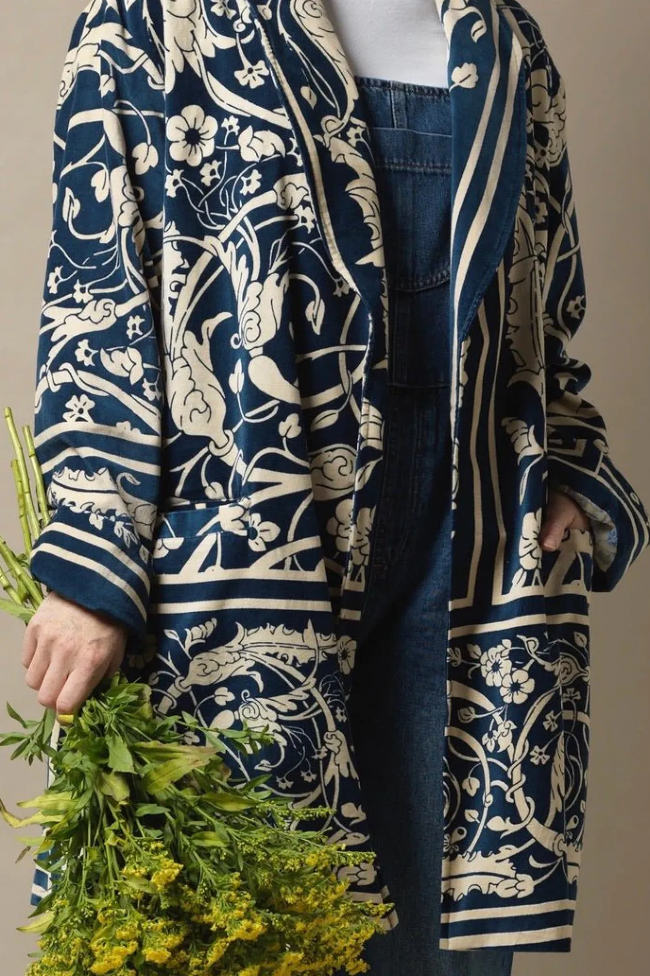 One Hundred Stars Jaipur Blue Velvet Boyfriend Jacket|Women Velvet Coats