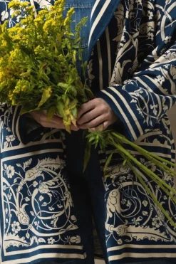 One Hundred Stars Jaipur Blue Velvet Boyfriend Jacket|Women Velvet Coats