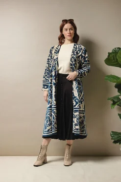 One Hundred Stars Jaipur Blue Velvet Duster Coat|Women Velvet Coats