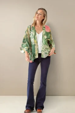 One Hundred Stars Kew Elderflower Green Kimono|Women Short Kimonos