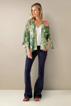 One Hundred Stars Kew Elderflower Green Kimono|Women Short Kimonos