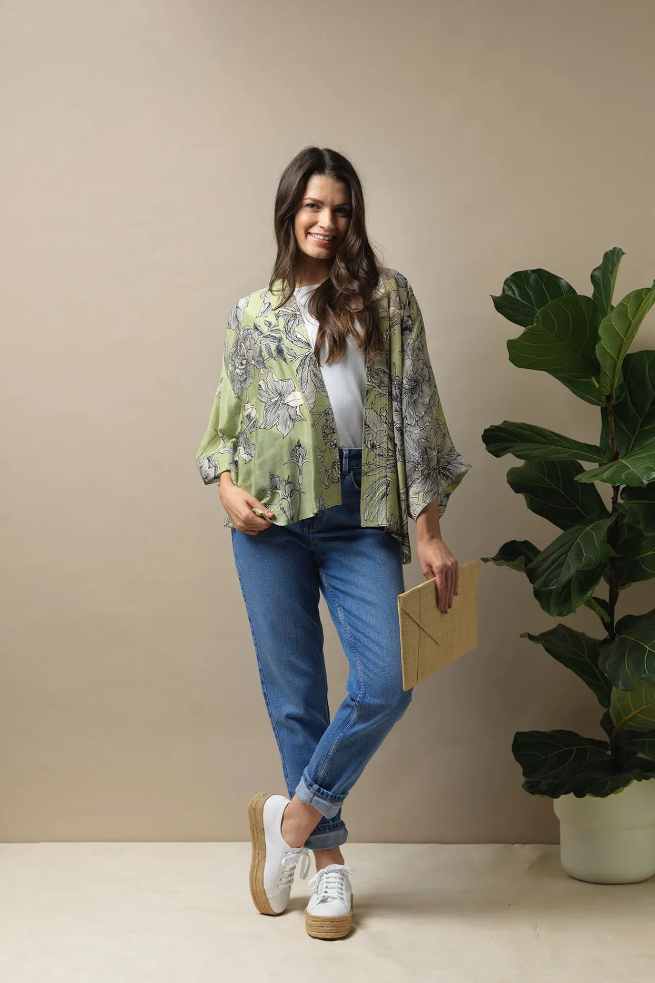 One Hundred Stars Kew Etched Floral Fern Kimono|Women Short Kimonos