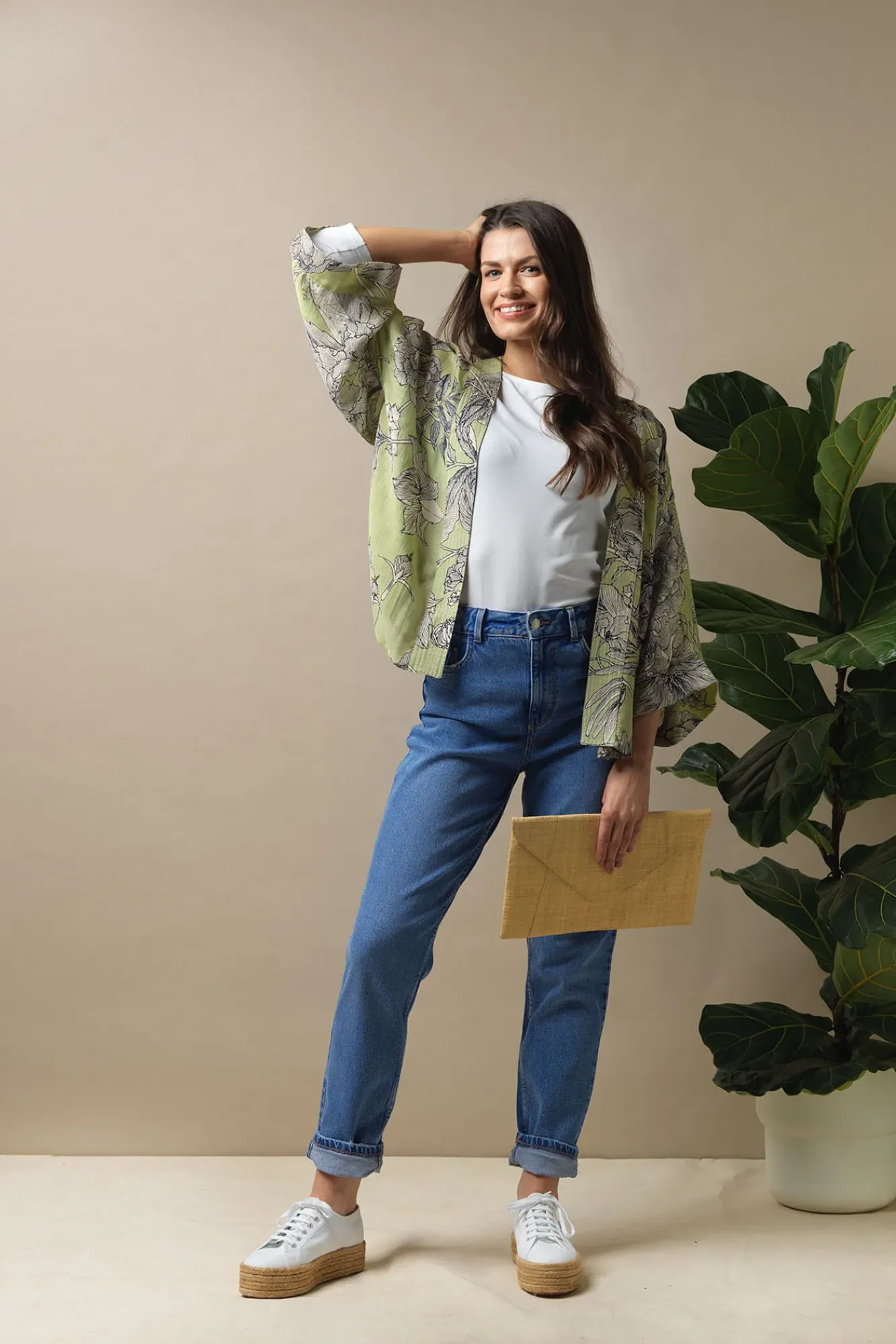 One Hundred Stars Kew Etched Floral Fern Kimono|Women Short Kimonos