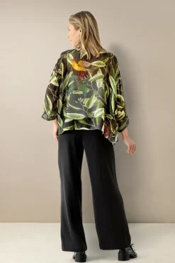 One Hundred Stars Kew Evergreen Black Kimono|Women Short Kimonos