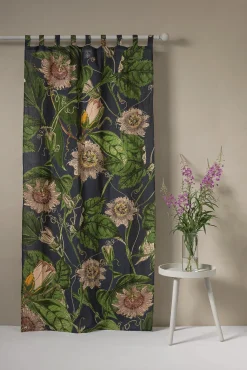 One Hundred Stars Kew Passion Flower Grey Linen Panel| Curtains