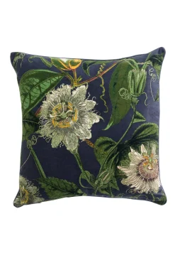 One Hundred Stars Kew Passion Flower Grey Velvet Square Cushion| Cushions