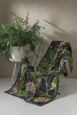 One Hundred Stars Kew Passion Flower Grey Velvet Throw| Velvet Throws