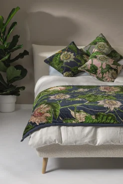 One Hundred Stars Kew Passion Flower Grey Velvet Throw| Velvet Throws